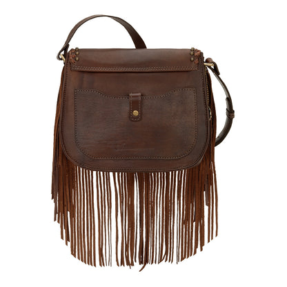 AMERICAN WEST Pueblo Moon Fringe Crossbody Flap Bag - Charcoal Brown