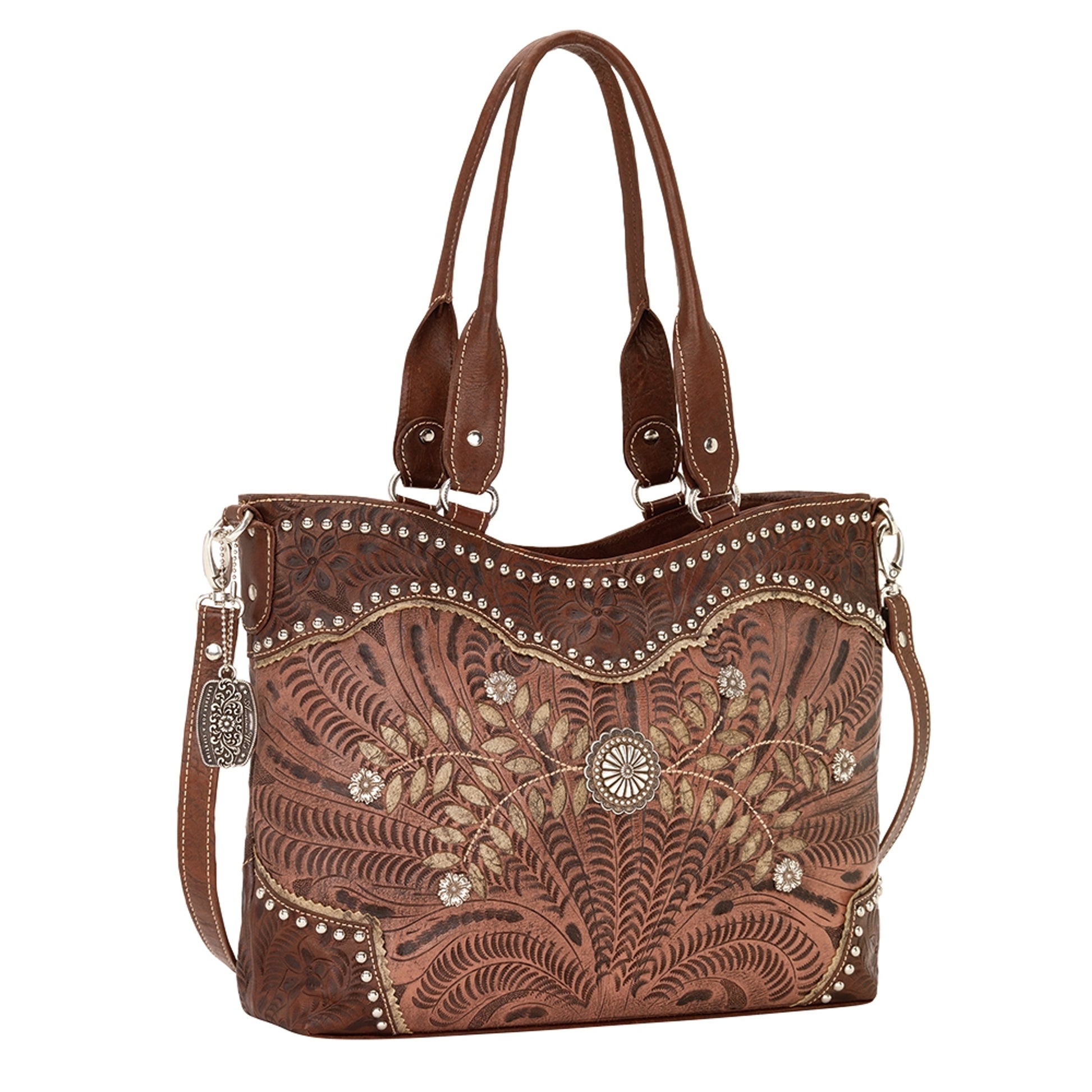 AMERICAN WEST Woodland Bloom Zip Top Convertible Tote - Chestnut Brown