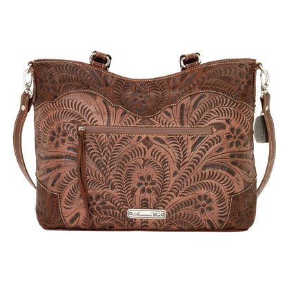 AMERICAN WEST Woodland Bloom Zip Top Convertible Tote - Chestnut Brown