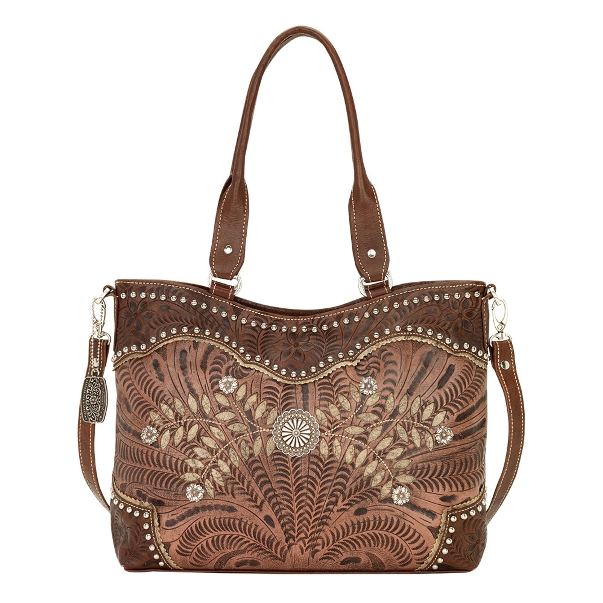 AMERICAN WEST Woodland Bloom Zip Top Convertible Tote - Chestnut Brown