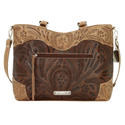 AMERICAN WEST Woodland Bloom Zip Top Convertible Tote - Chestnut Brown
