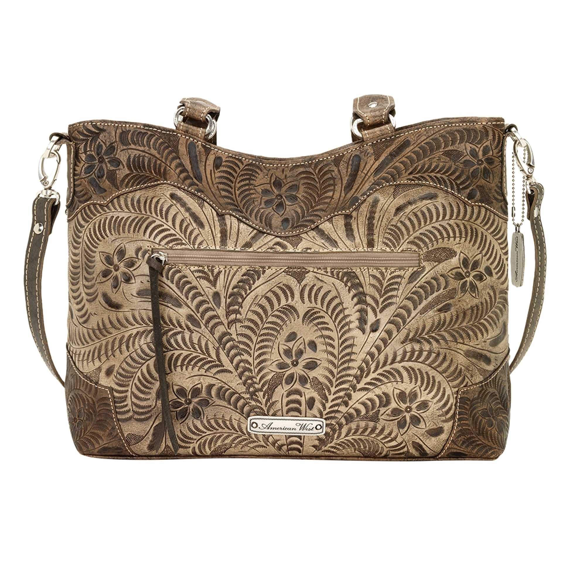 AMERICAN WEST Woodland Bloom Zip Top Convertible Tote - Chestnut Brown