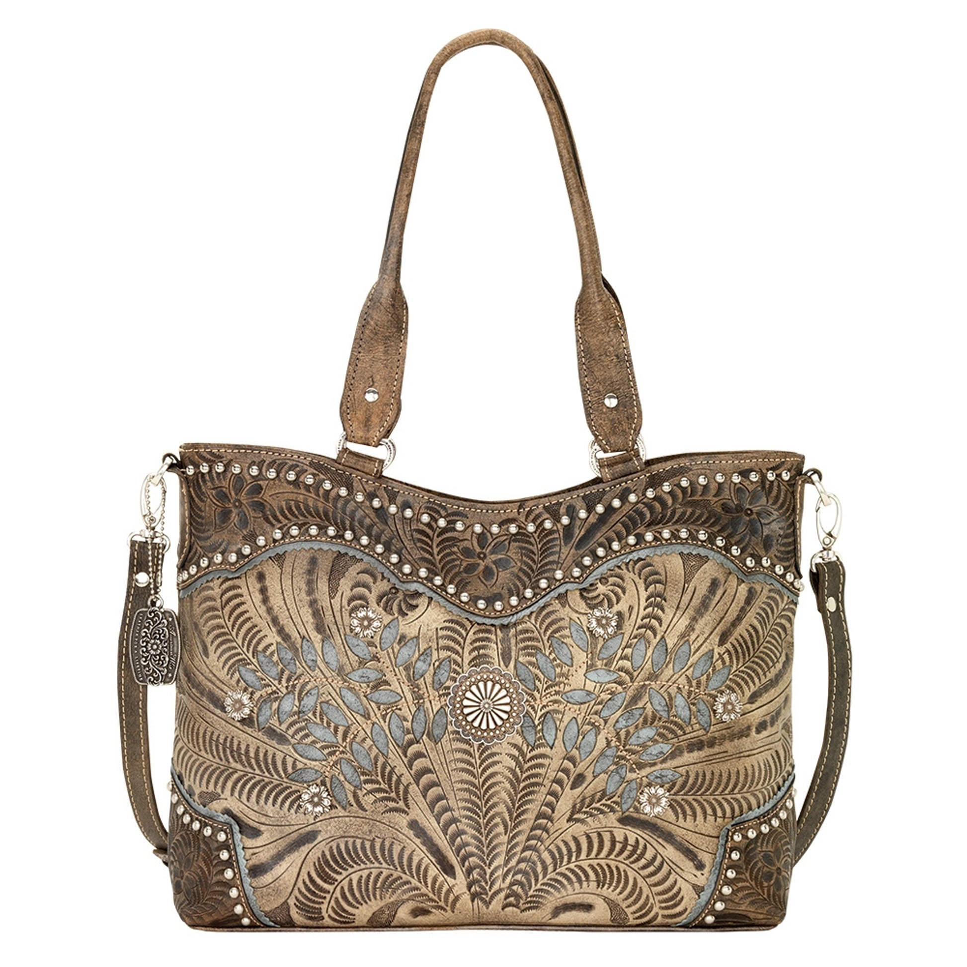 AMERICAN WEST Woodland Bloom Zip Top Convertible Tote - Chestnut Brown