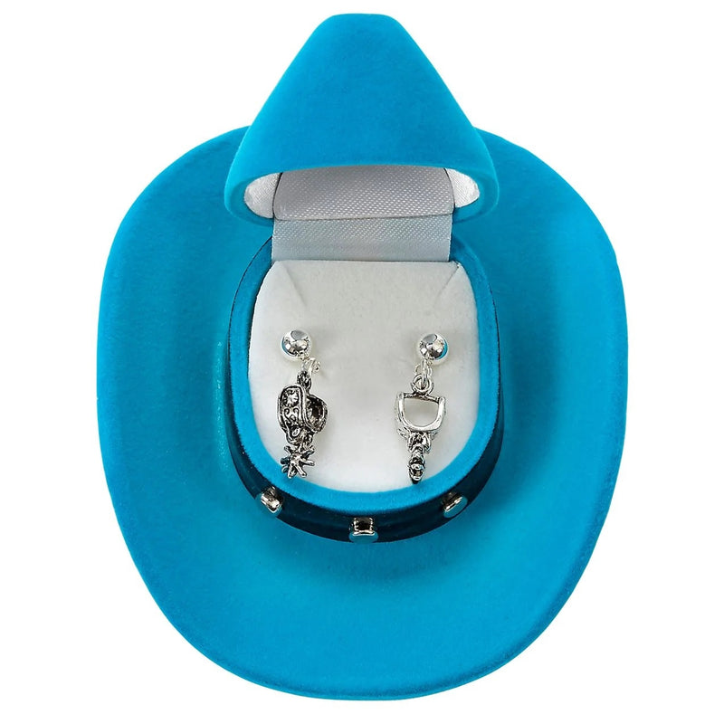 AWST Int'l Western Spurs Earrings with Colorful Cowboy Hat Gift Box