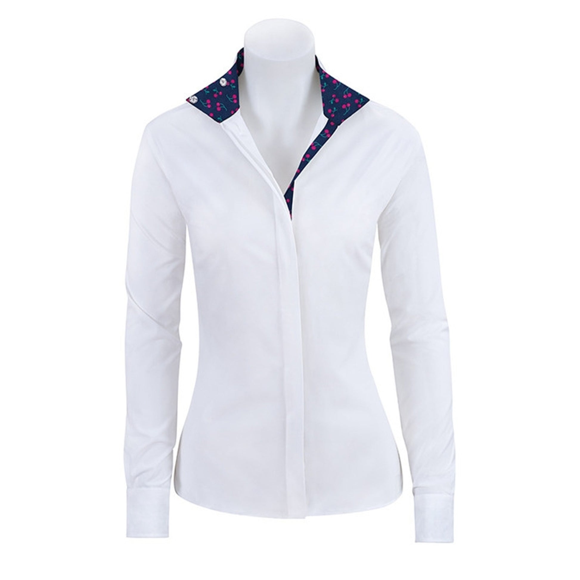 RJ Classics Ladies Prestige Show Shirt - White/Navy Cherries