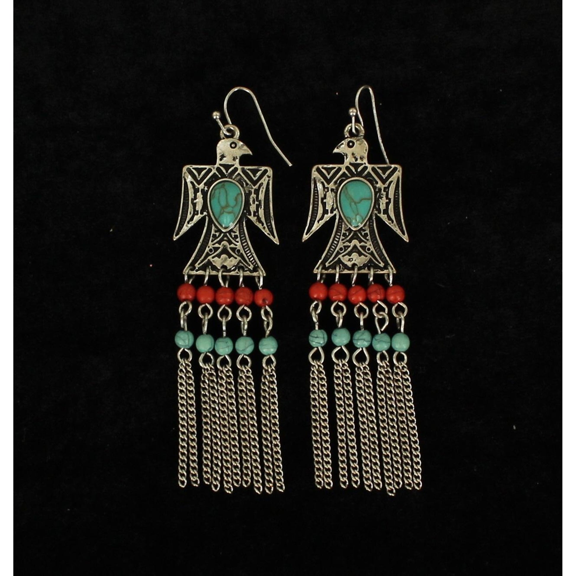 Blazin Roxx Beaded Eagle Fringe Earrings