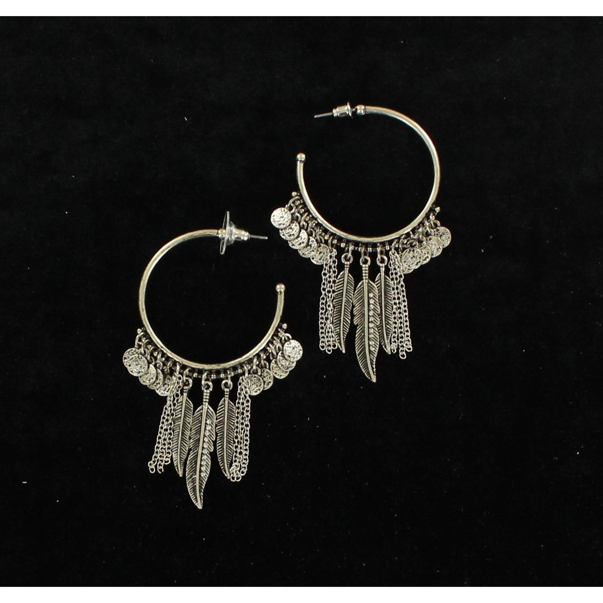 Blazin Roxx Fringe Feather Hoop Earrings