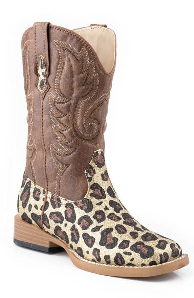 Roper Girls Kids Glitter Leopard Square Toe Western Boot