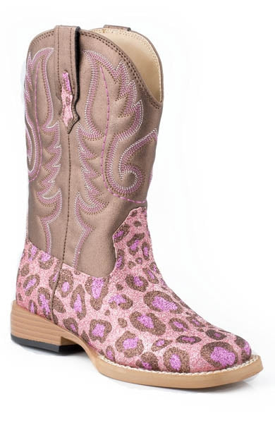 Roper Girls Kids Glitter Leopard Square Toe Western Boot