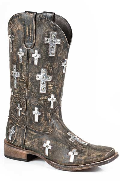 Roper Ladies Bling Cross Wide Square Toe Western Boot