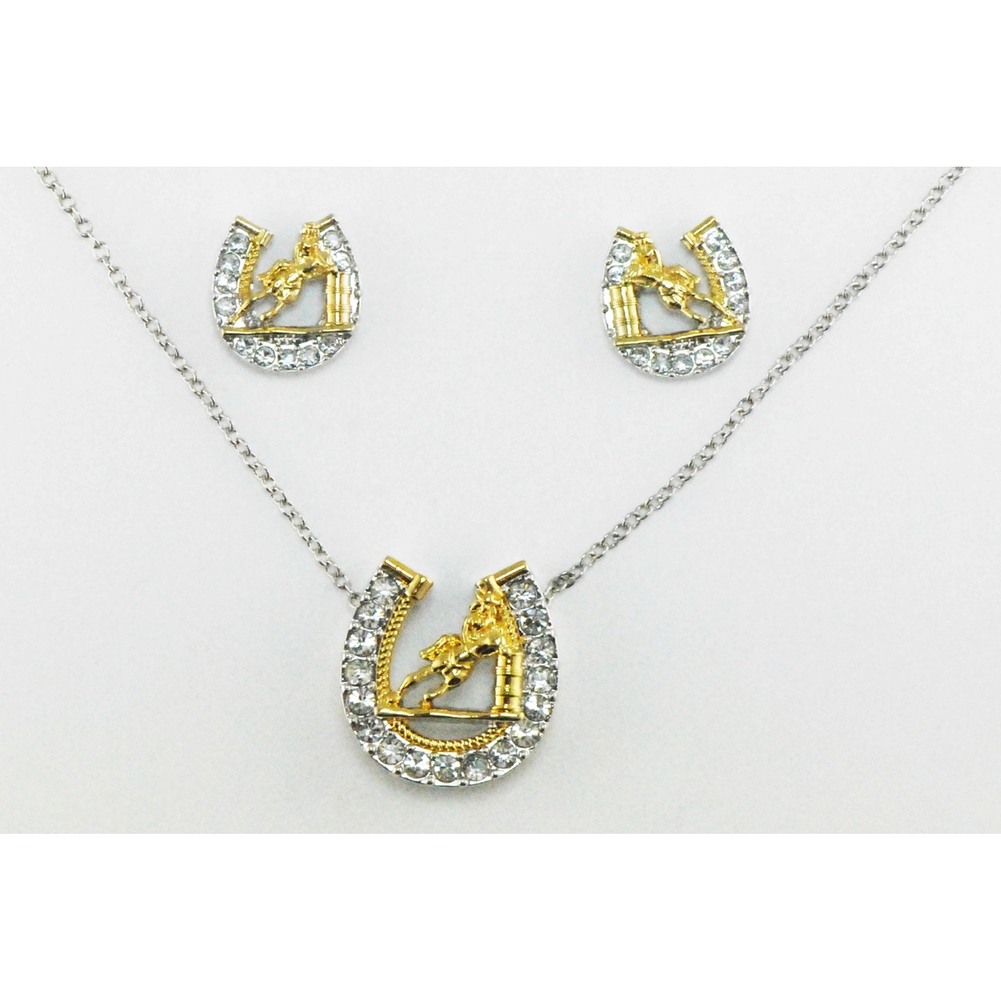 Western Edge Horseshoe Barrel Racer Earrings And Necklace Set