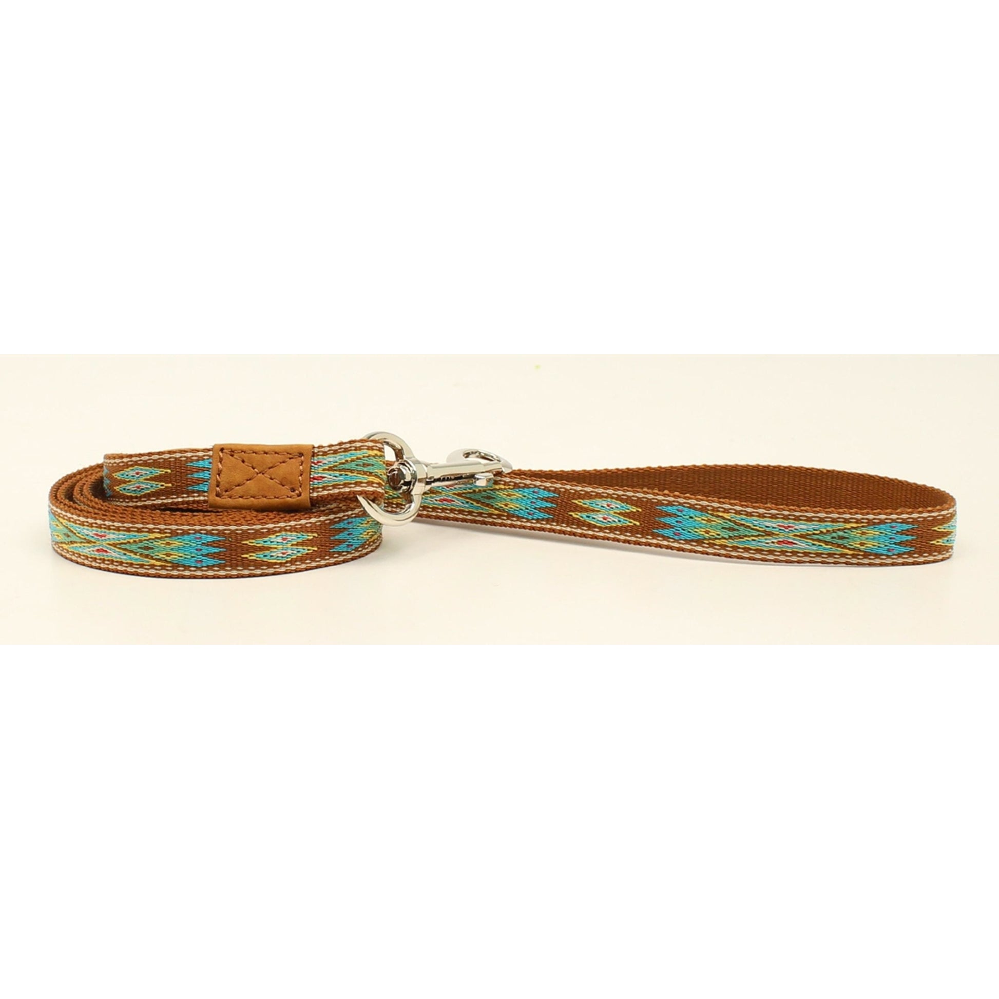 DBL Barrel Woven Ribbon Dog Leash - Brown/Turquoise