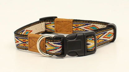 DBL Barrel 3/4" Woven Ribbon Dog Collar - Tan/Multi