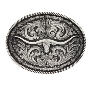 Montana Silversmiths Rope n Barb Wire Longhorn Impressions Attitude Buckle