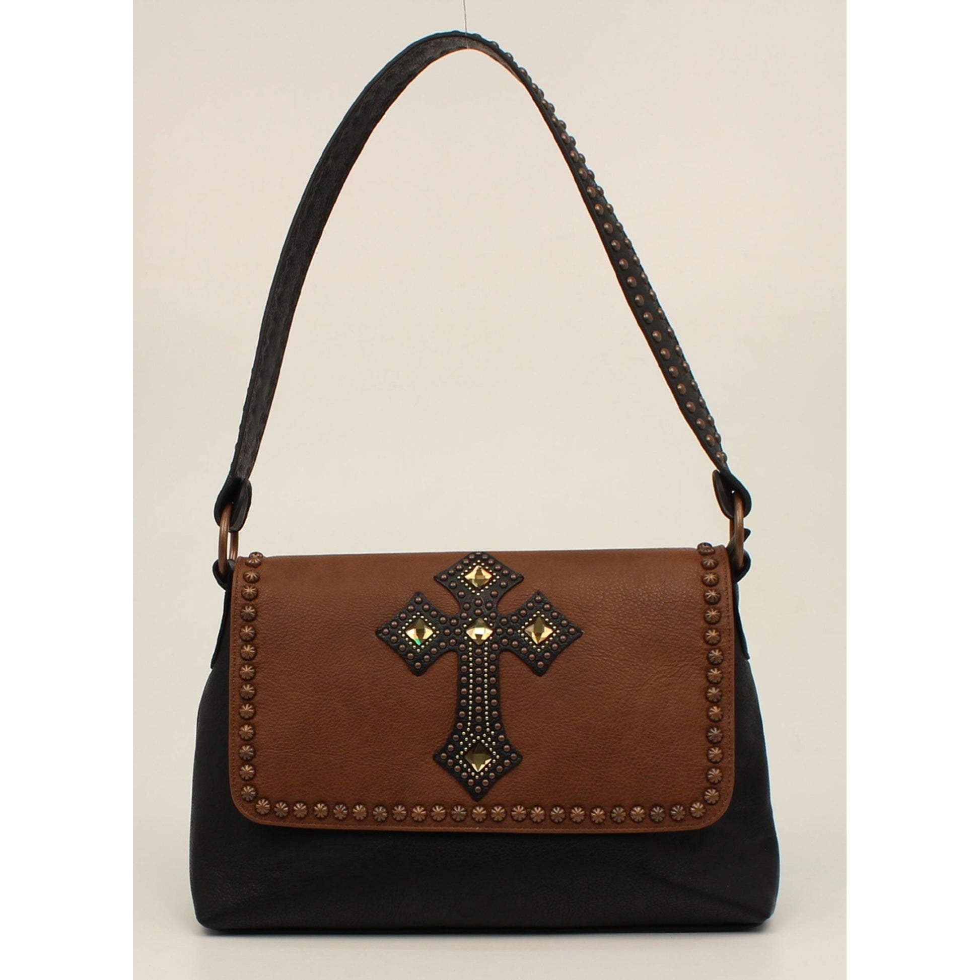 Nocona Delilah Flap Over Nailhead And Cross Shoulder Purse