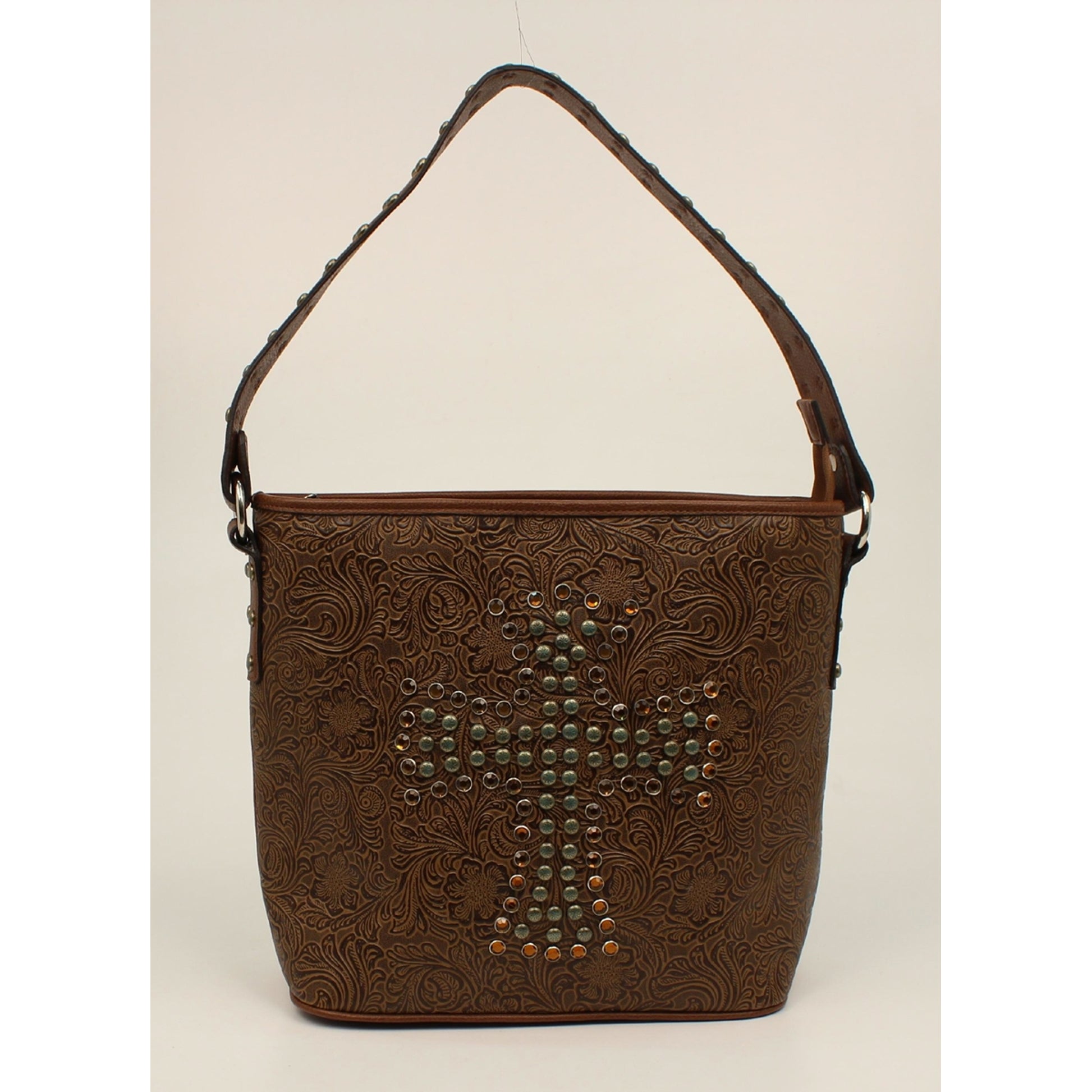 Nocona Nina Embossed Nailhead Studded Cross Shoulder Bag