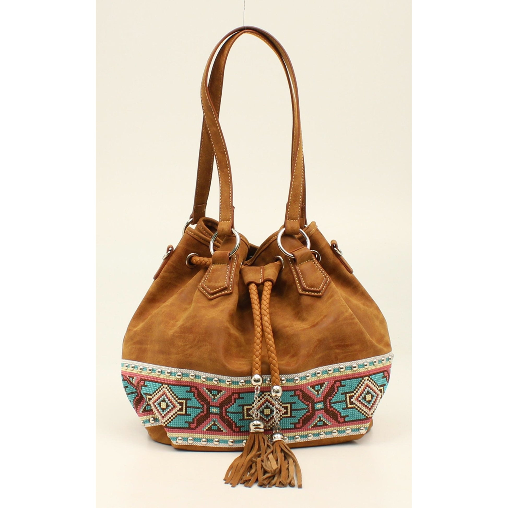 Nocona Shania Aztec Ribbon Cord Fringe Bucket Bag