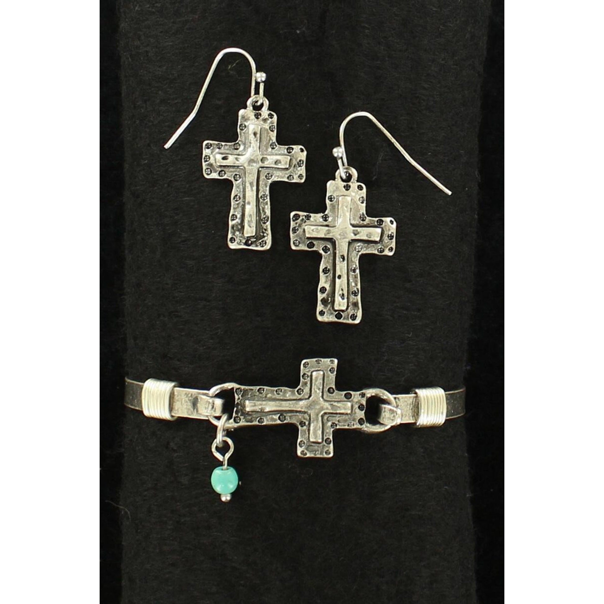 Blazin Roxx Hammered Cross Bracelet And Earring Set