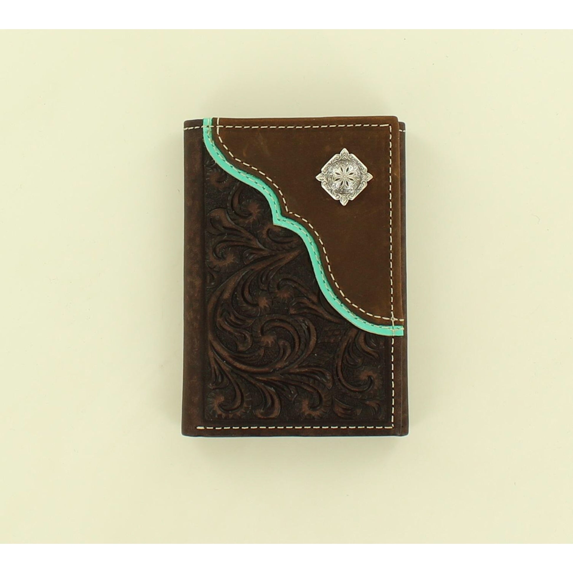 Nocona Scroll Embossed Overlay Concho Tri-Fold Wallet