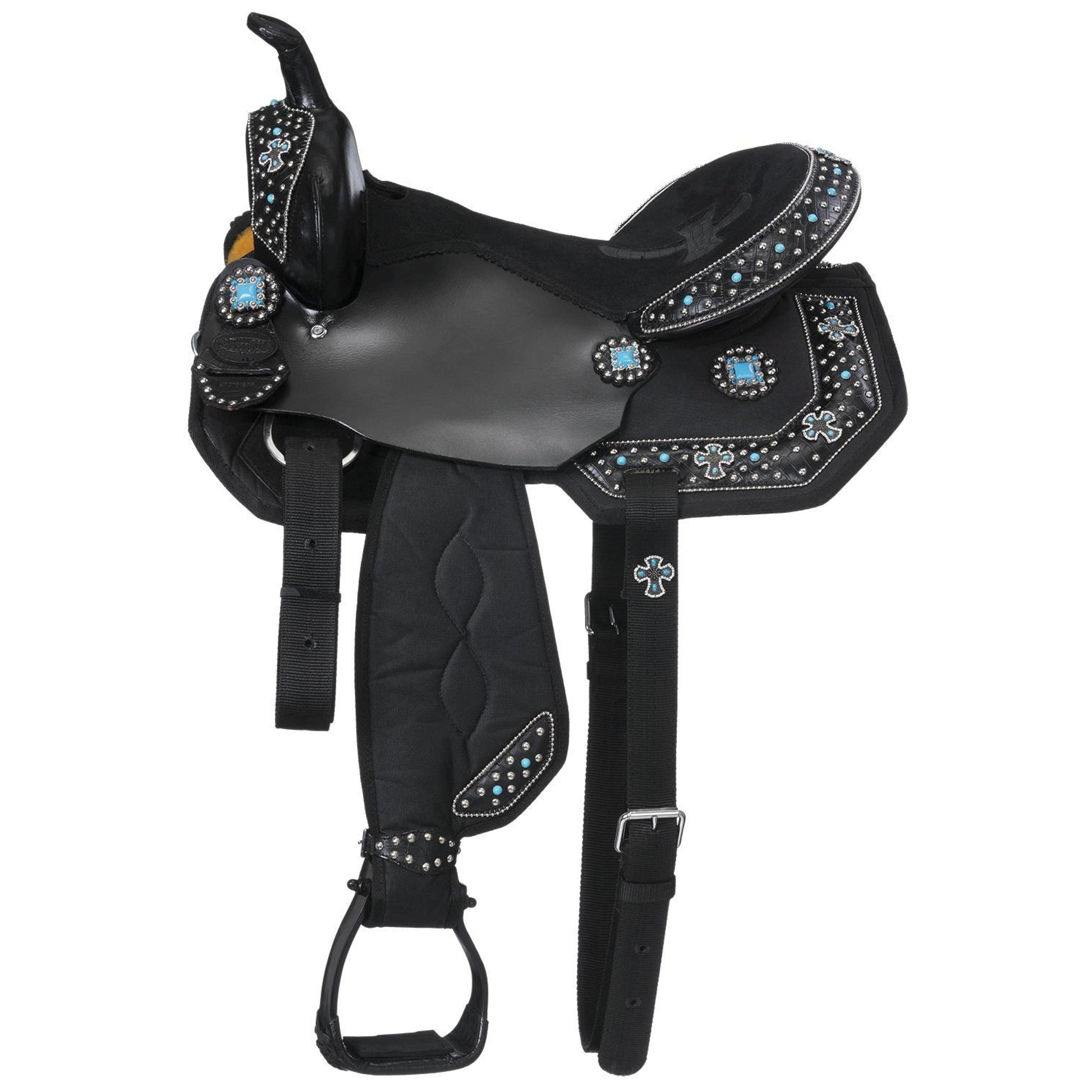 Eclipse by Tough-1 Starlight Collection Turquoise Cross Concho Trail Saddle