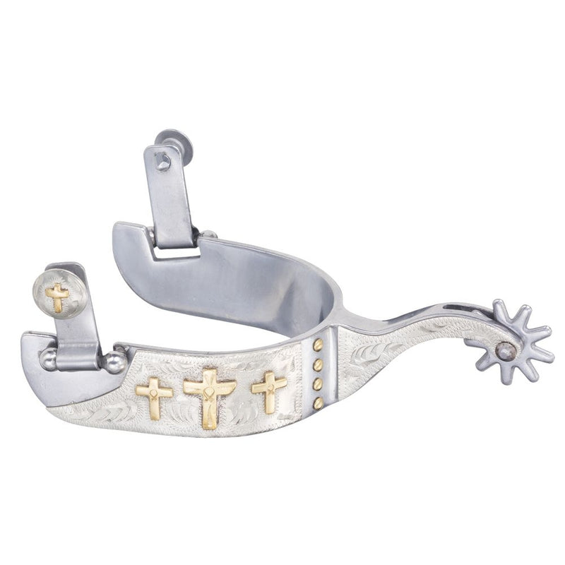 Tough-1 Sweet Iron Spurs With Triple Gold Cross Design