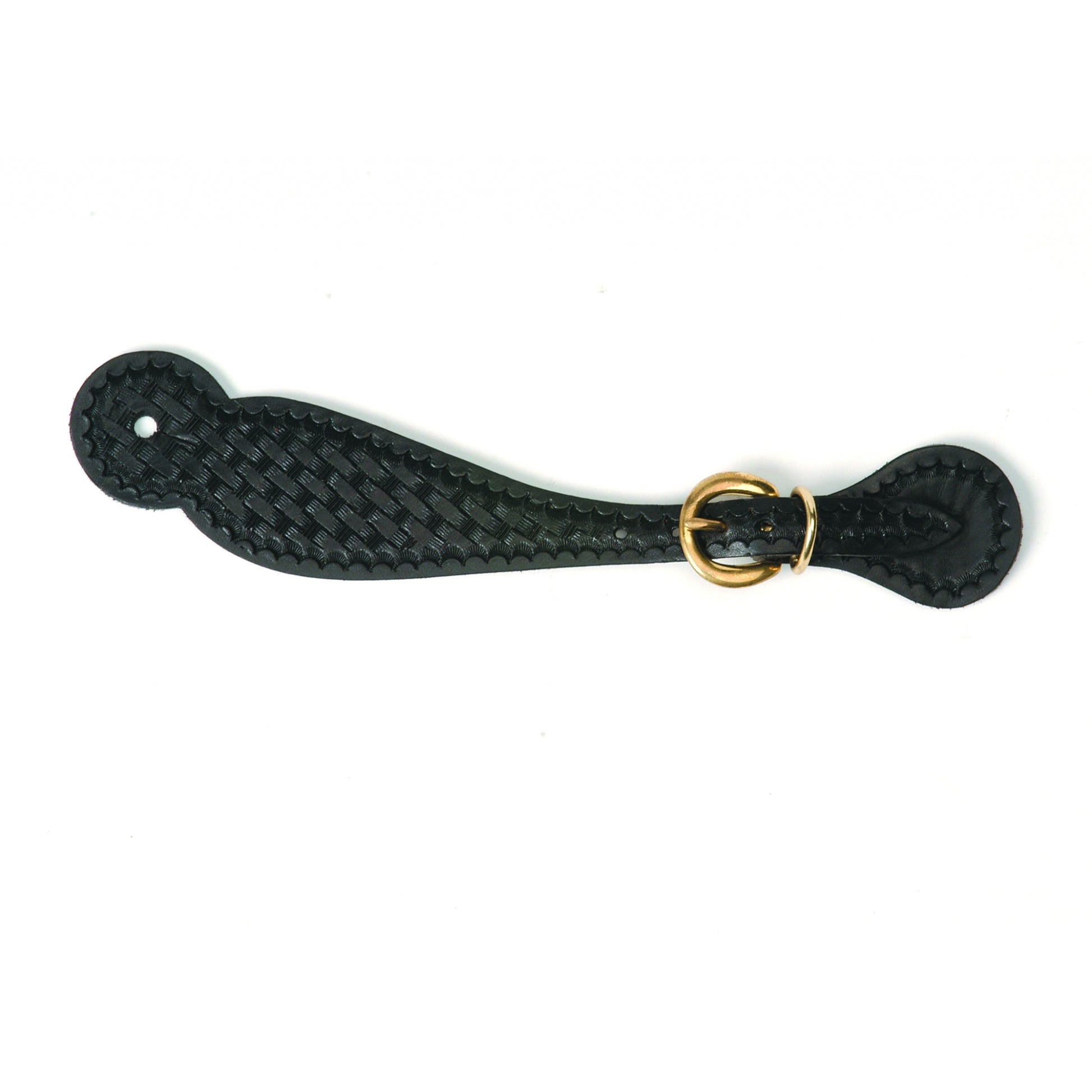 Colorado Saddlery Basket Stamped Black Spur Straps With Brass Hardware