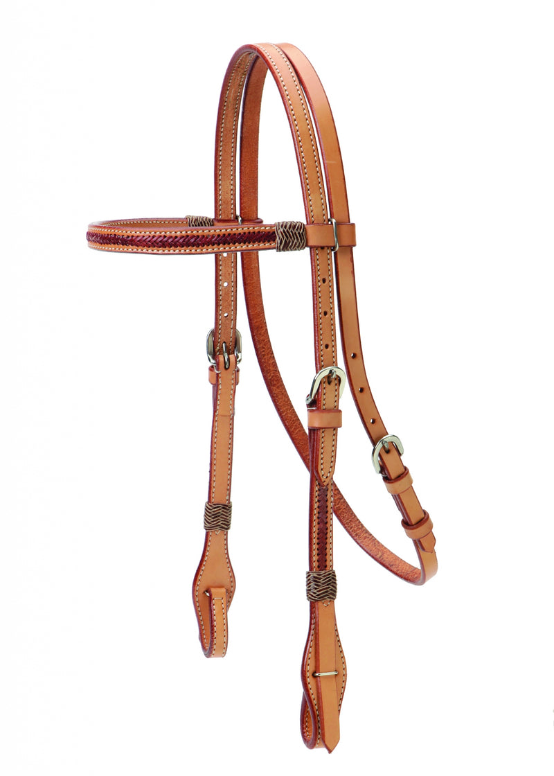 Colorado Saddlery Browband Headstall With Braided Red Rawhide Overlay