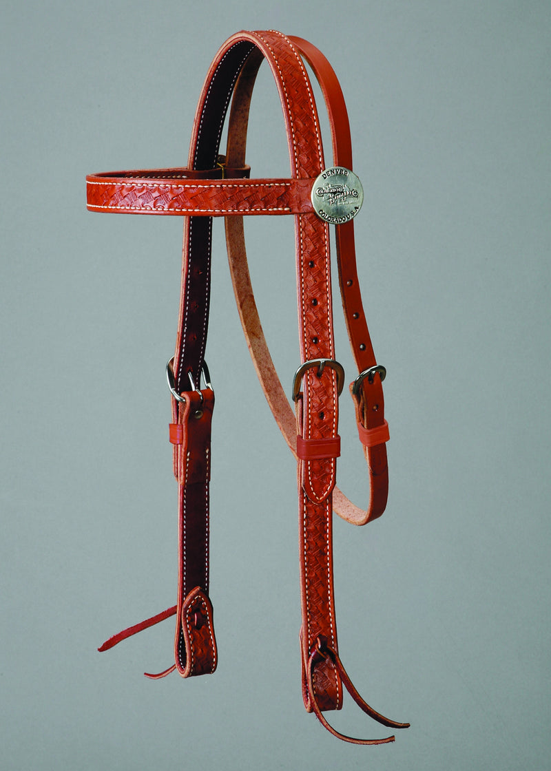 Colorado Saddlery Mahogany Leather Basket Stamped Browband Headstall