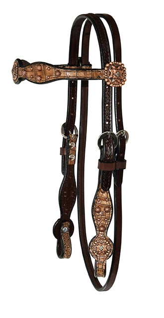 Circle Y Faux Gator And Copper Gag Cheek Browband Headstall