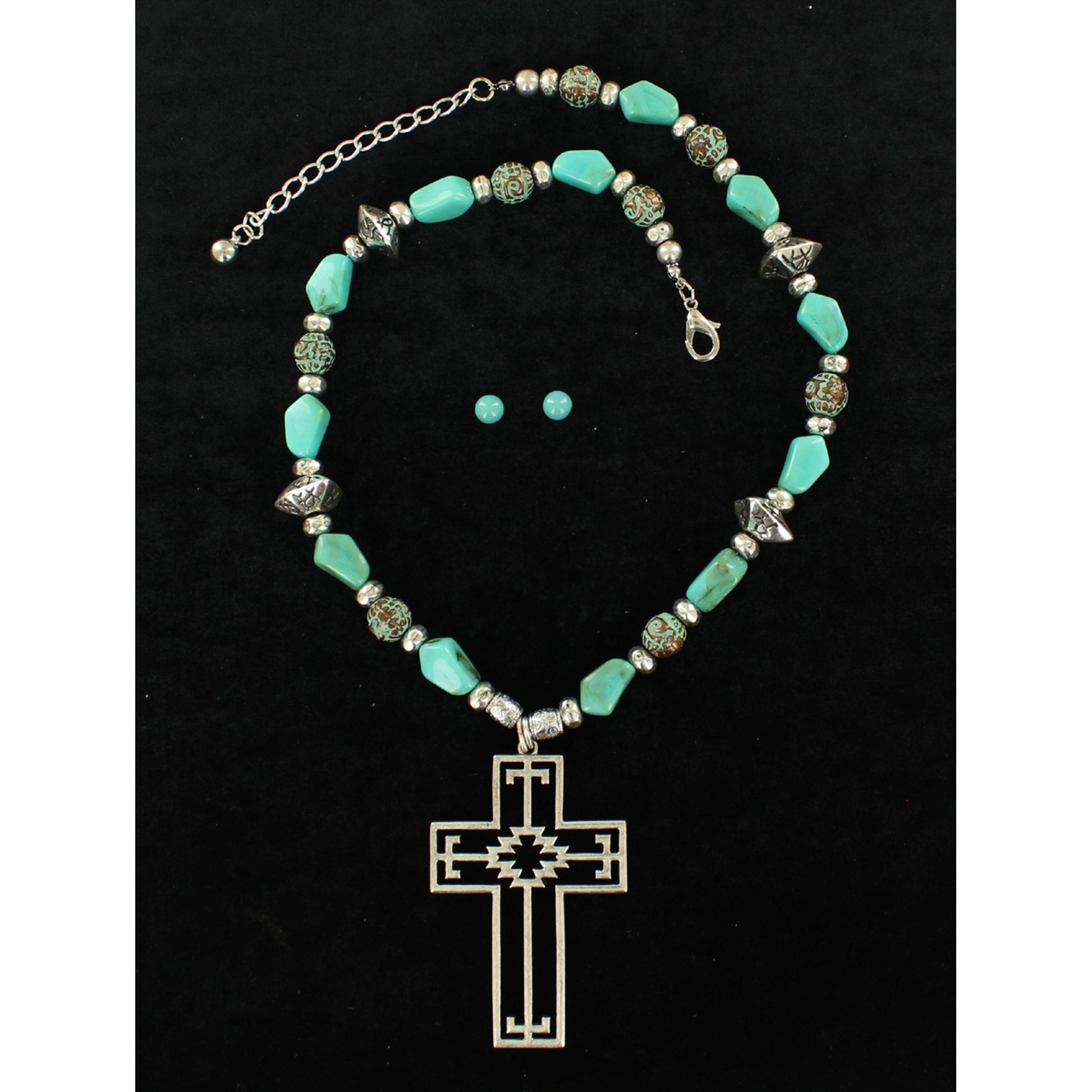 Blazin Roxx Chunk Stone Aztec Cross Necklace And Earrings Set