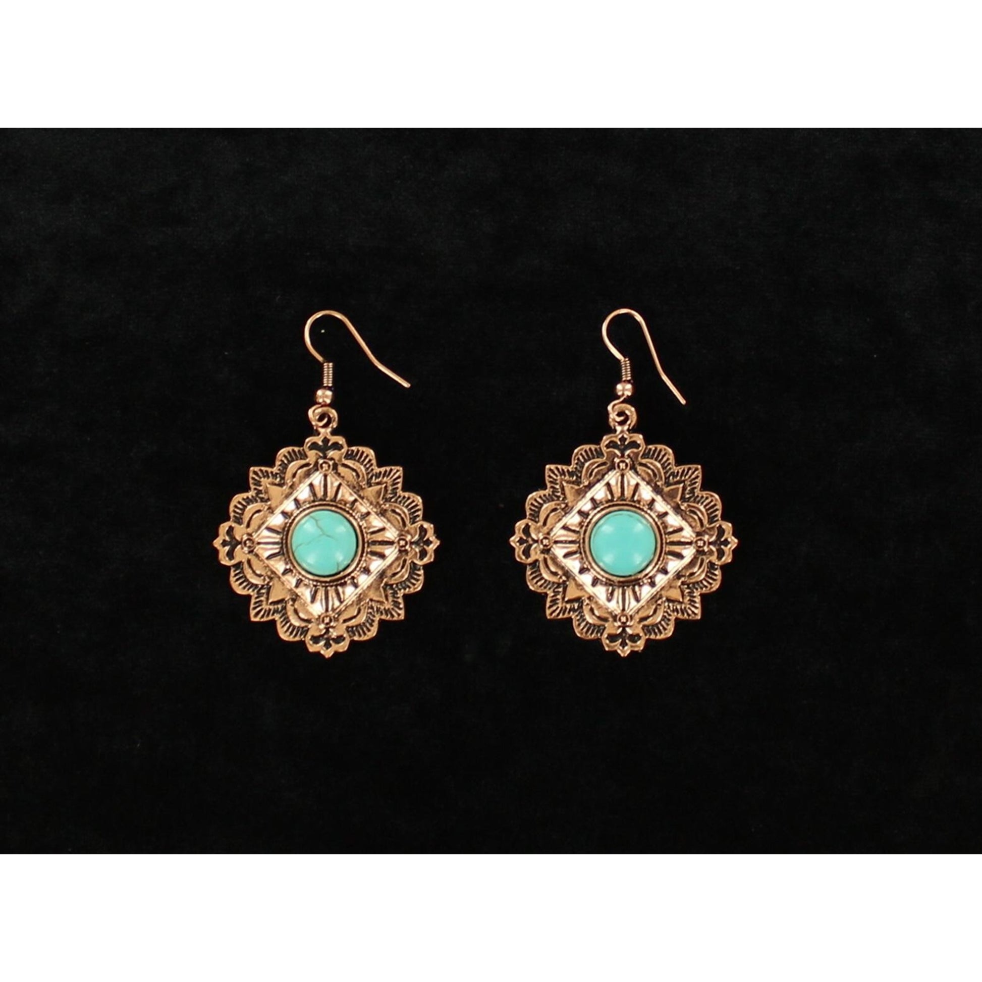 Blazin Roxx Embossed Diamond Stone Center Dangle Earrings