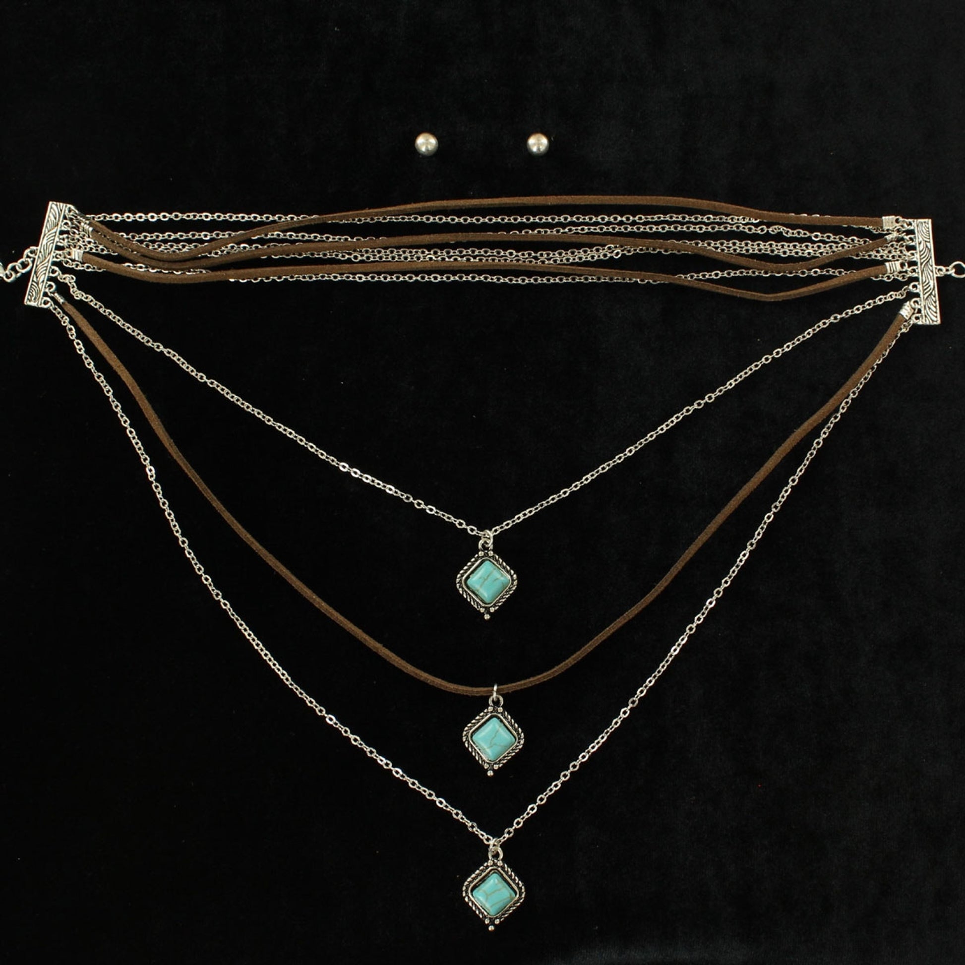 Blazin Roxx Multi Diamond Stone Chain Choker And Earrings Set