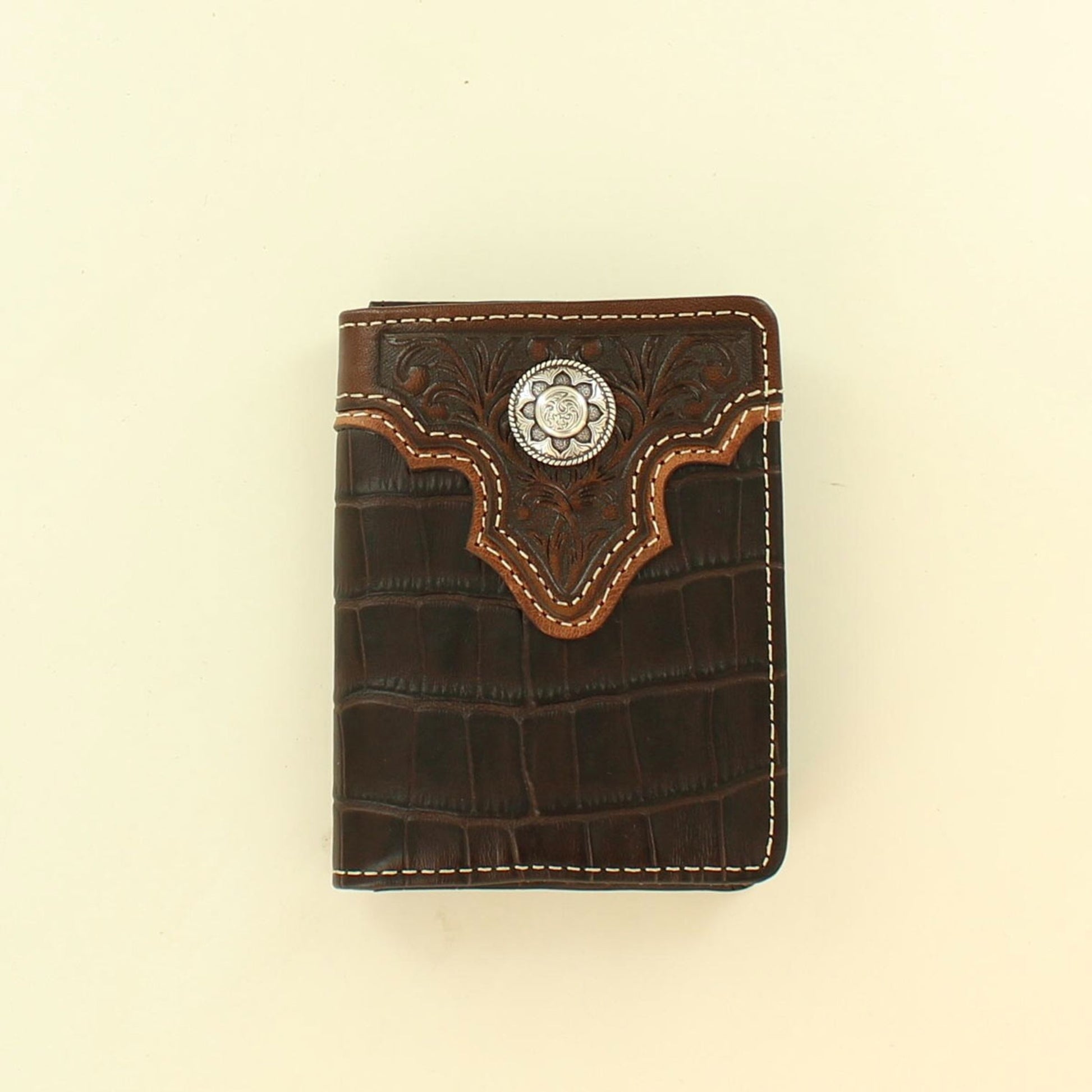 Nocona Mens Bi-Fold Croc Embossed Overlay Concho Wallet