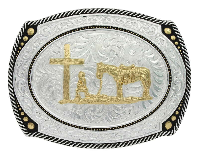 Montana Silversmiths Large Cameo Roped Christian Cowboy Buckle