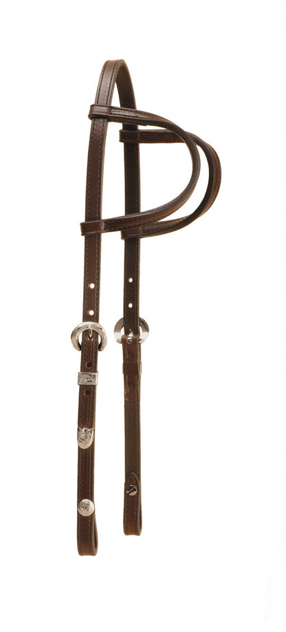 Tory Leather Double Ear Headstall With 3-Piece Silver Buckle Set