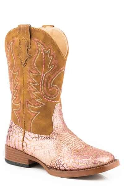 Roper Kids Glitz Bling Wide Square Toe Cowgirl Boots