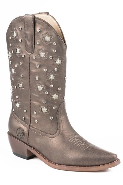 Roper Ladies Starlights Snip Toe Light Up Fashion Cowgirl Boots - Brown
