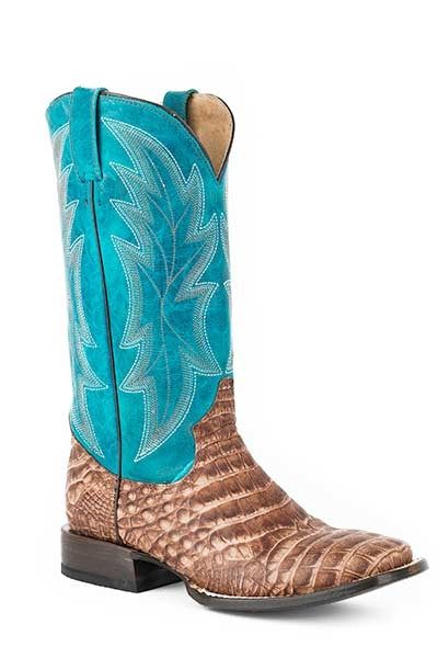 Roper Mens Alligator Embossed Square Toe Cowboy Boots - Brown/Blue