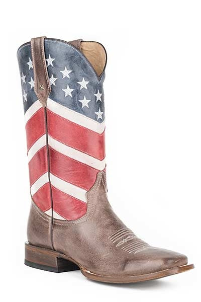 Roper Mens Waving Flag Square Toe Cowboy Boots
