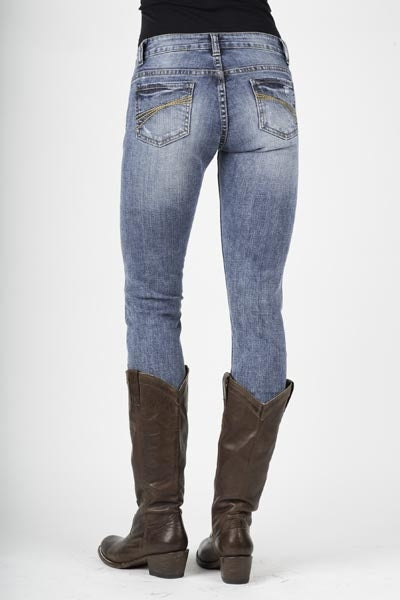 Stetson Ladies 503 Ravish Cream Scroll Embroidery Rhinestone Straight Leg Jeans