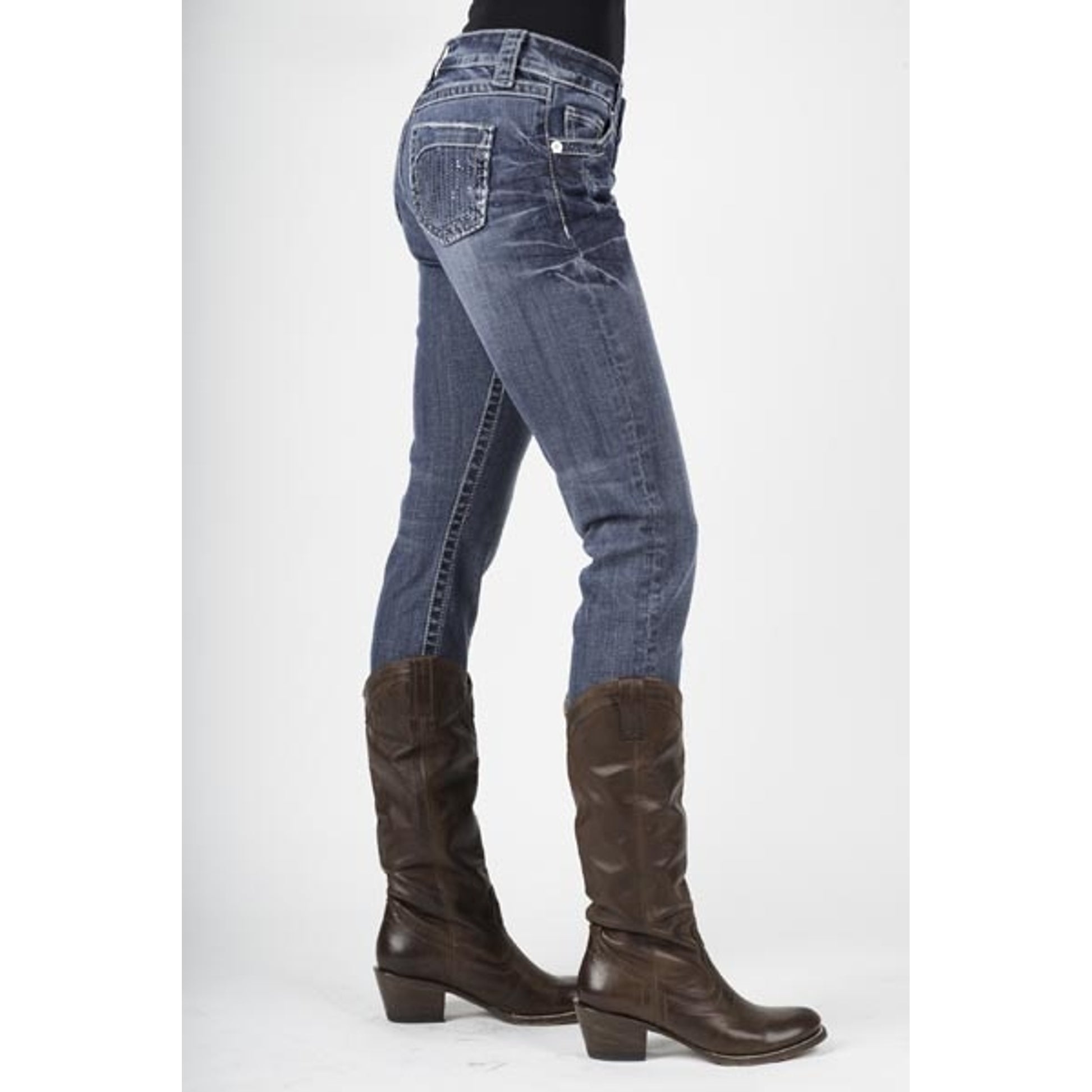 Stetson Ladies 503 Fit Rhinestone Line Detail Back Pocket Straight Leg Jeans