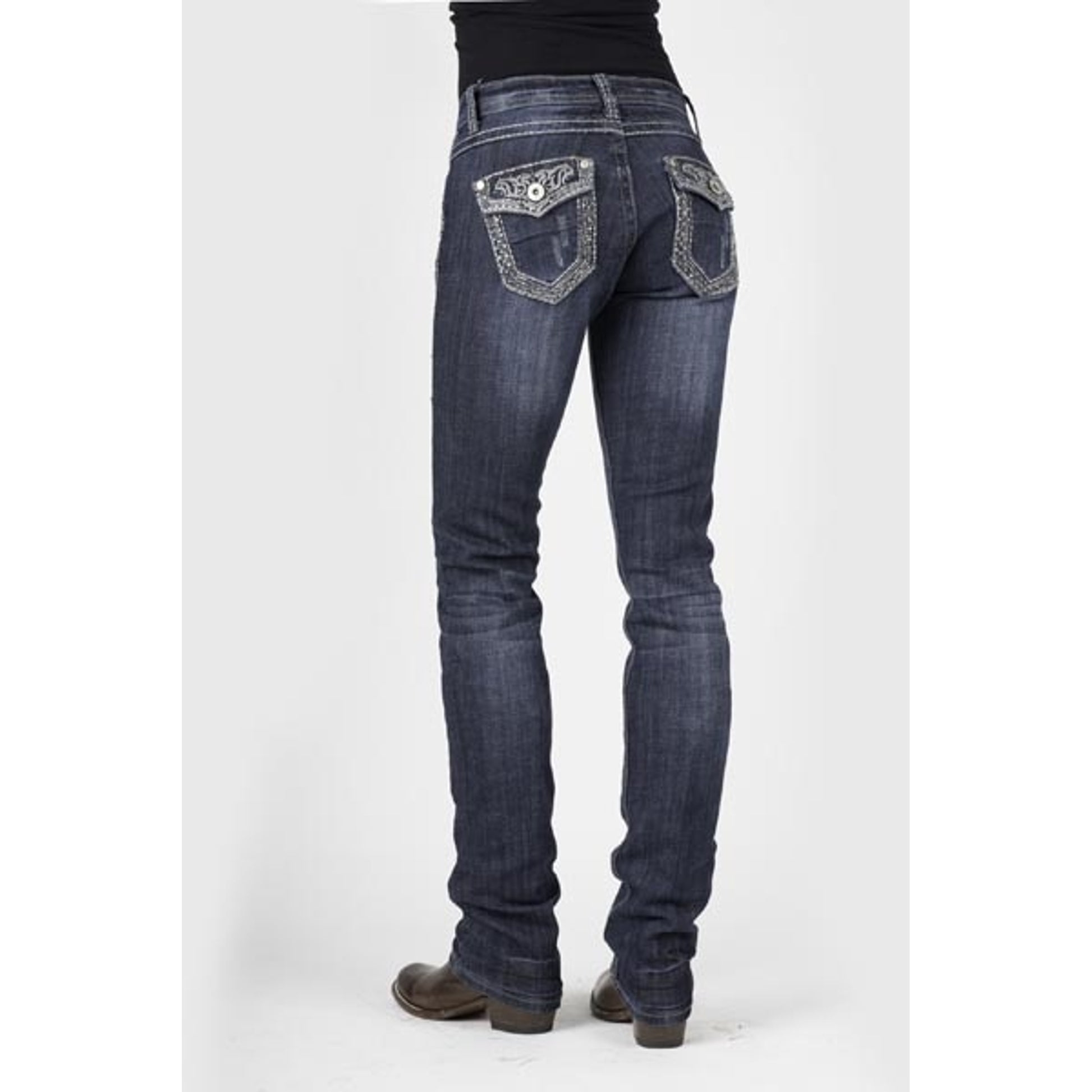 Stetson Ladies 541 Fit Clear Rhinestone Back Flap Pocket Straight Leg Jeans
