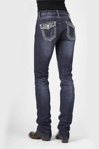 Stetson Ladies 541 Fit Clear Rhinestone Back Flap Pocket Straight Leg Jeans