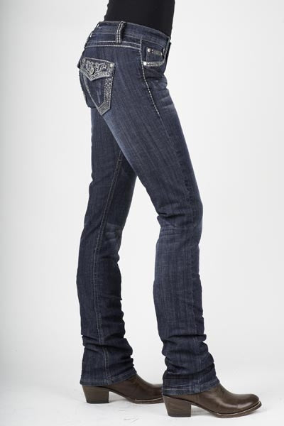 Stetson Ladies 541 Fit Clear Rhinestone Back Flap Pocket Straight Leg Jeans