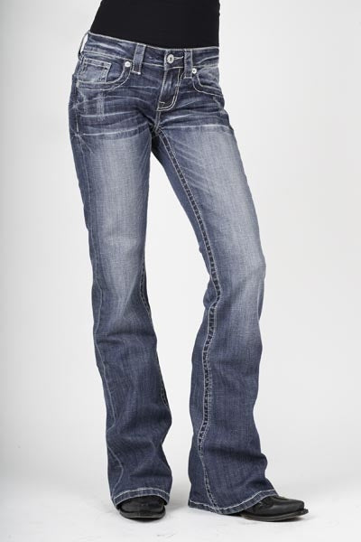 Stetson Ladies 816 Fit Heavy White S Deco Back Pocket Flared Leg Jeans