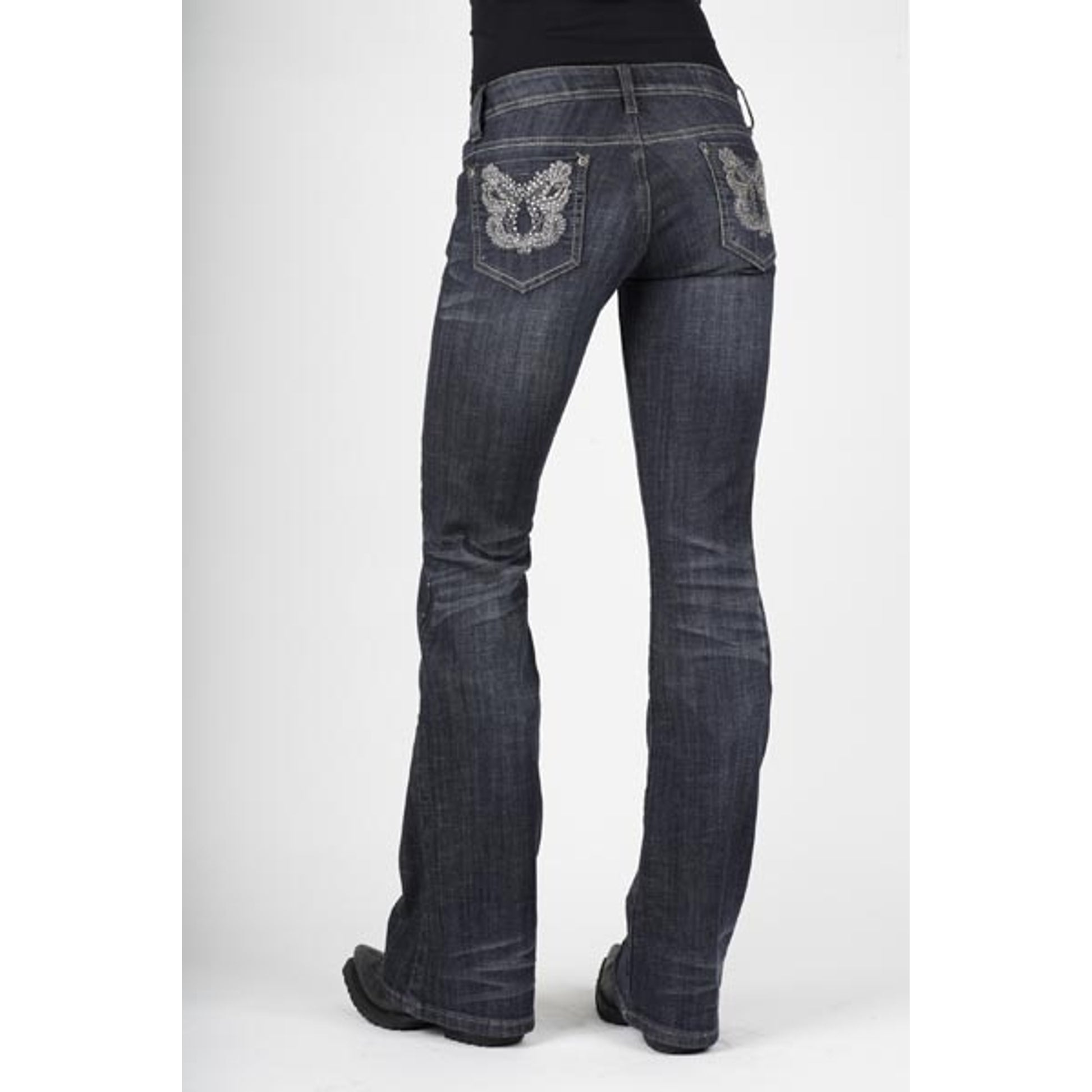 Stetson Ladies 816 Fit Thread & Rhinestone Detail Back Pockets Flared Leg Jeans