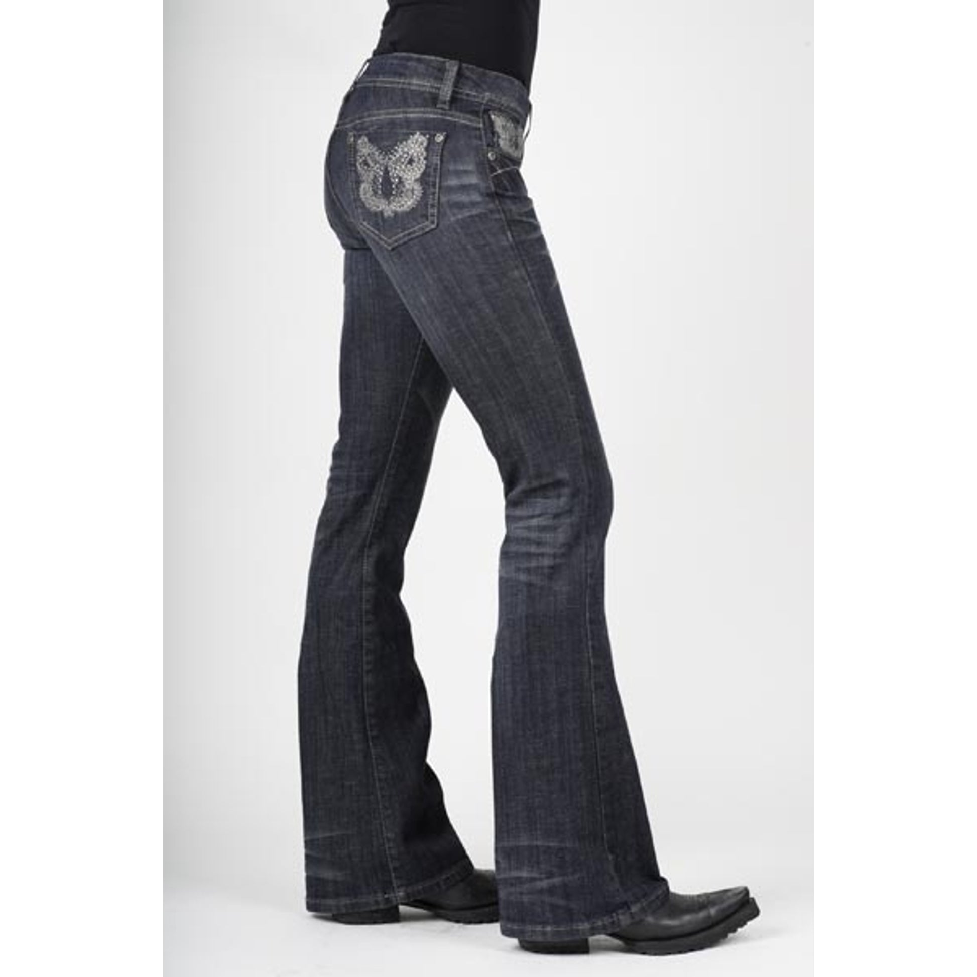 Stetson Ladies 816 Fit Thread & Rhinestone Detail Back Pockets Flared Leg Jeans