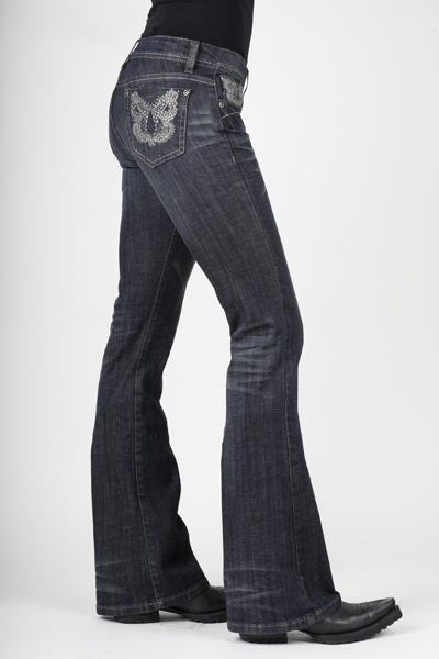Stetson Ladies 816 Fit Thread & Rhinestone Detail Back Pockets Flared Leg Jeans