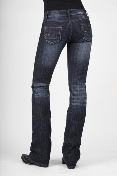 Stetson Ladies 818 Fit Navy And Clear Rhinestones Back Pocket Boot Cut Jeans
