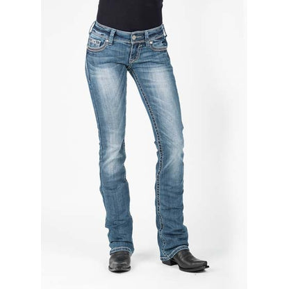 Stetson Ladies 818 Fit Script S Deco With Aztec Coin Side Seam Boot Cut Jeans